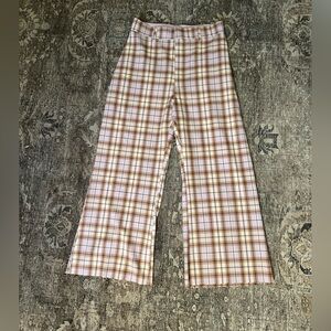 FREE PEOPLE Plaid Jules Wide-Leg Lavender & Brown Pants 4